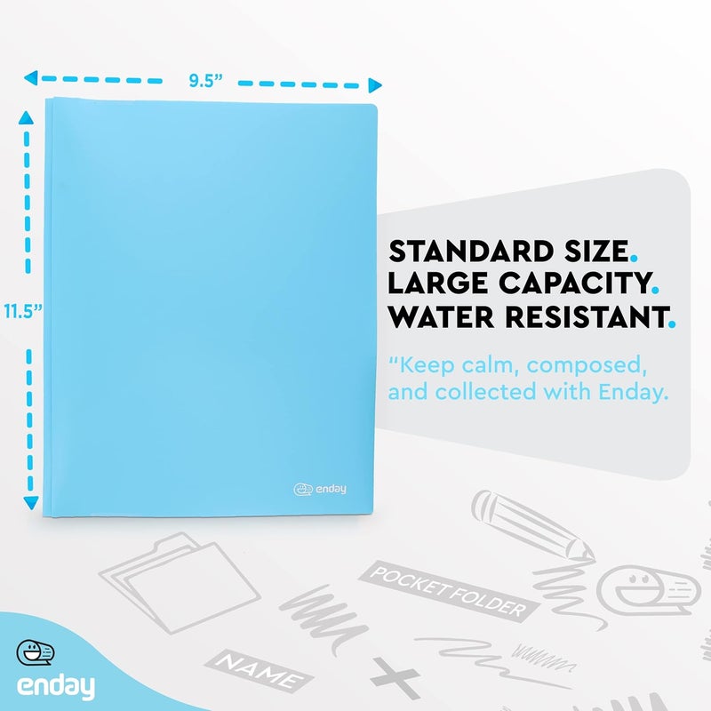 Enday Plastic Folders With Pockets And Prongs Blue - Two Pocket Folder With Brads - 3 prong Folders With Pockets For Letter Size Sheets, Also Available in Purple, Green, Red, Pink, and Grey, 24 Pc –by - Image 5